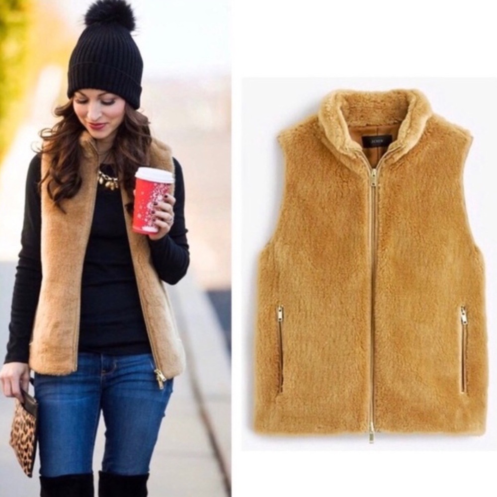 J. Crew Plush‎ Fleece Excursion Vest Tan Soft Blogger Cognac XS